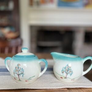 Vintage Brock of California Forever Yours, Sugar & Creamer Set Teal MCM